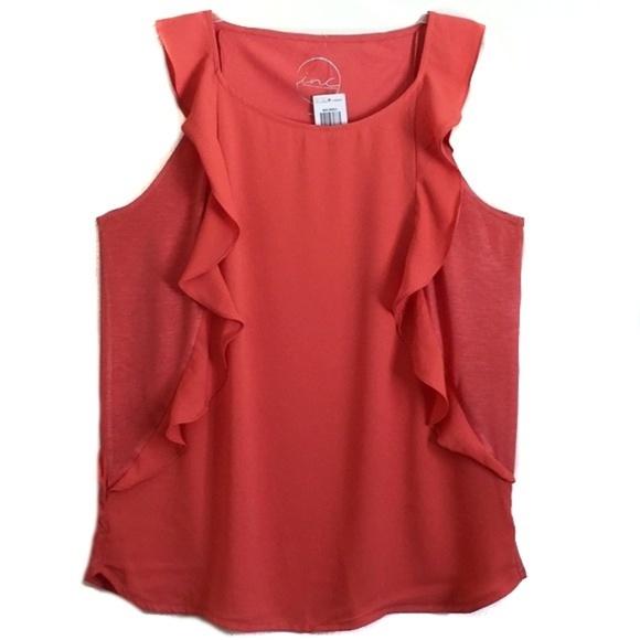 INC International Concepts Tops - INC Chiffon Ruffle Trim Top Stretch Sleeveless
